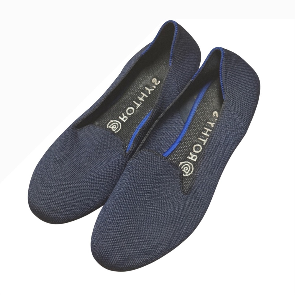 Rothys Navy Blue Loafer Womens Knit Slip On Flat Shoes Sustainable